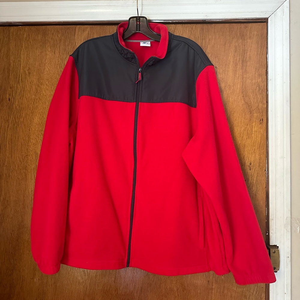 Men’s 5star Fleece Jacket Coat Full Zip Sz XL (50-52). Red polyester w/Pockets